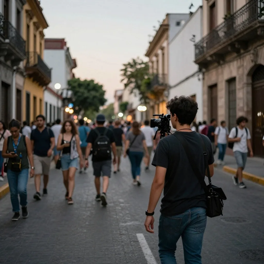 Detalle de credencial y correa en la multitud