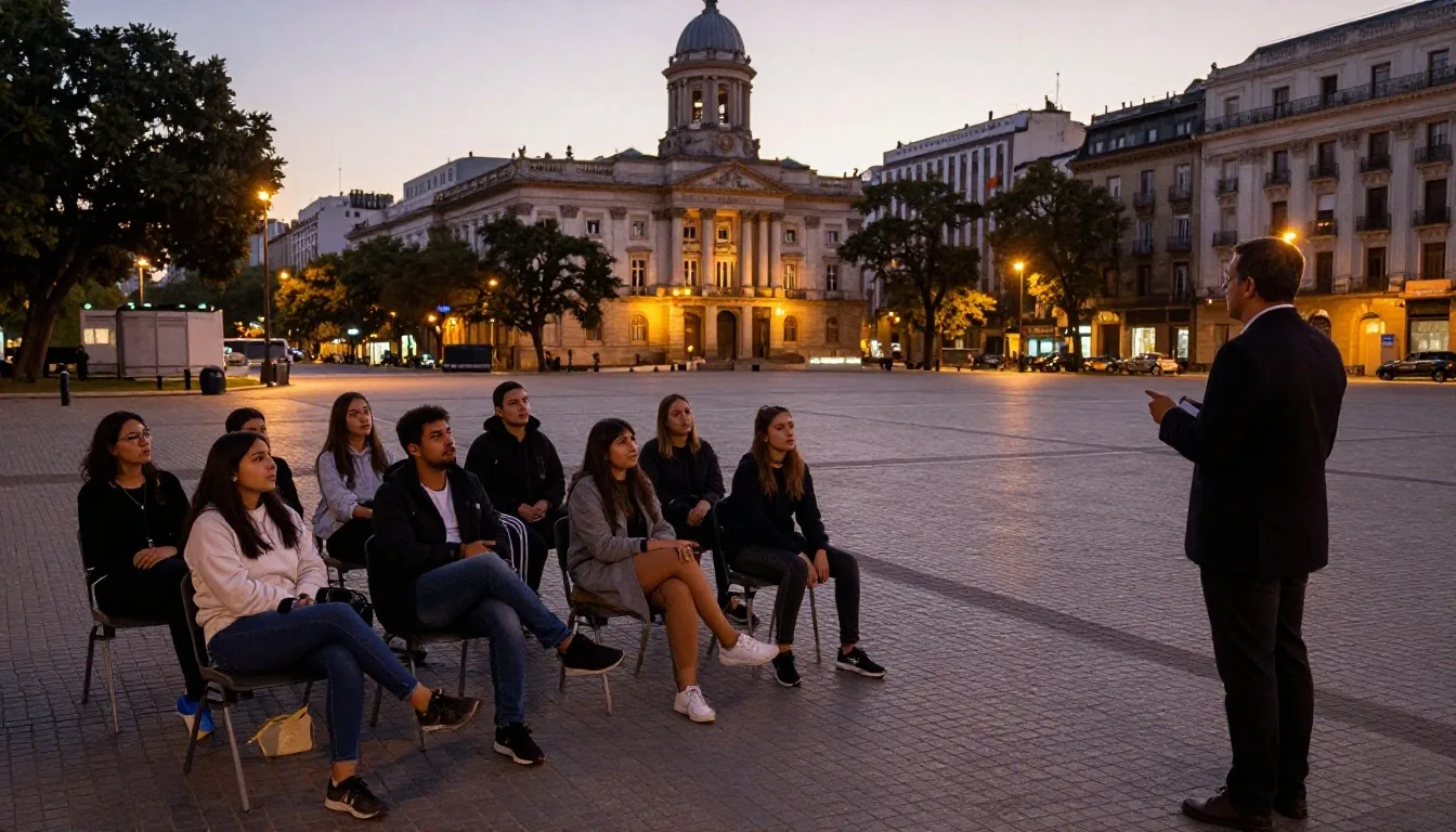 Salida a calle con cámaras en Plaza de Mayo, Buenos Aires