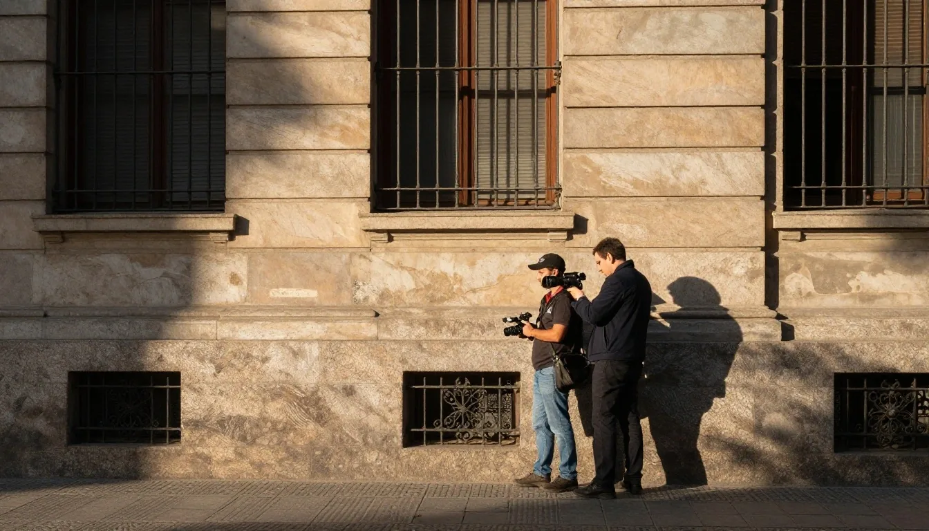 Reporteros con cámaras en el borde de una multitud en Plaza de Mayo