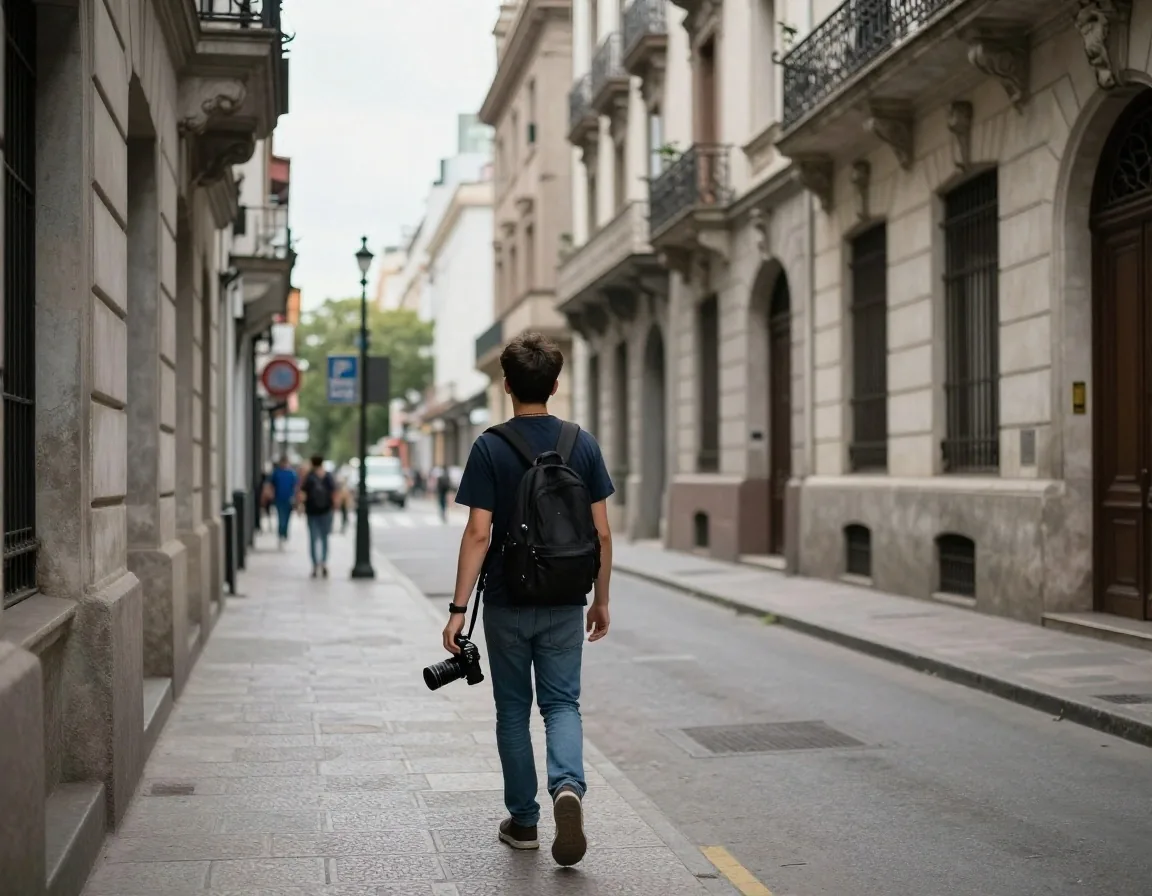 Revisión de tomas en la pantalla de la cámara en la calle