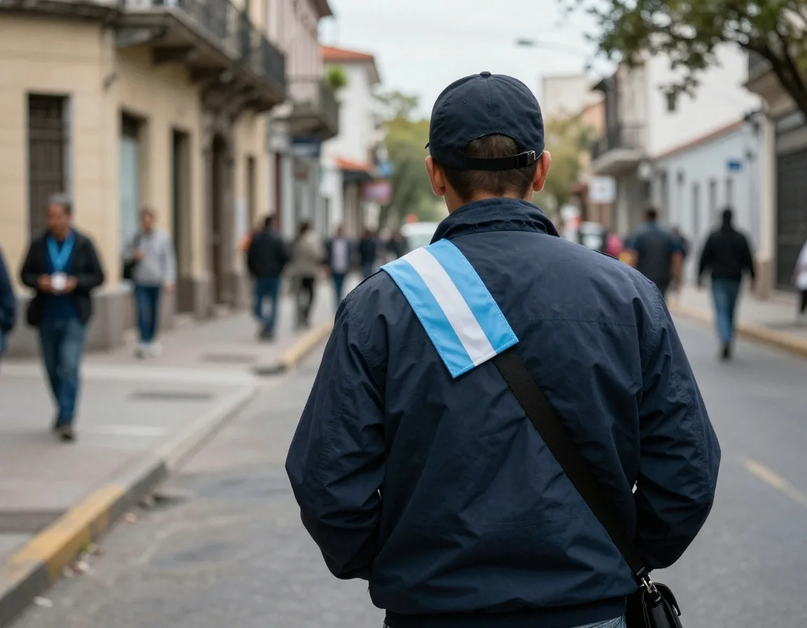 Credencial de prensa sobre campera de reportero