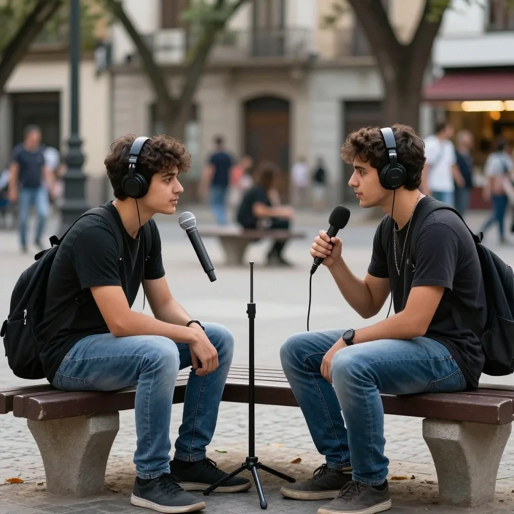 Práctica de sonido y entrevista en plaza